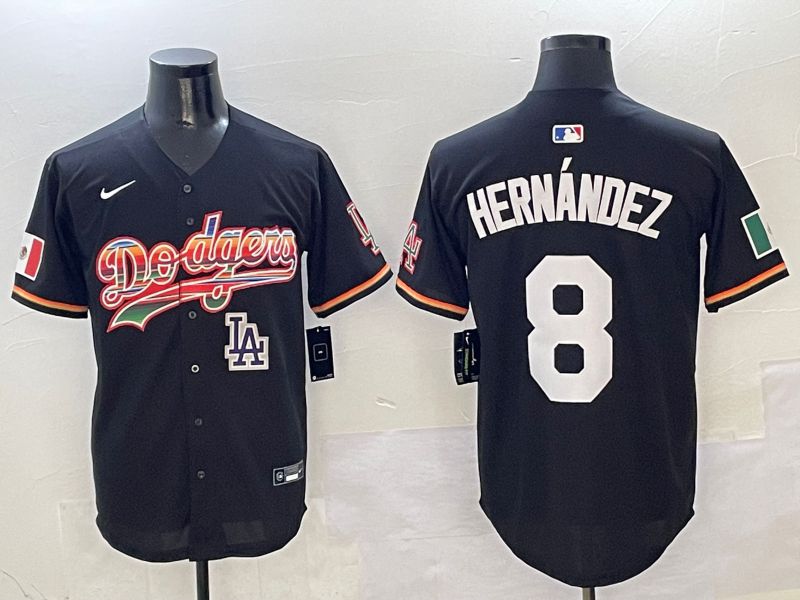 Men Los Angeles Dodgers #8 Hernandez Black rainbow Nike 2025 MLB Jersey style 10